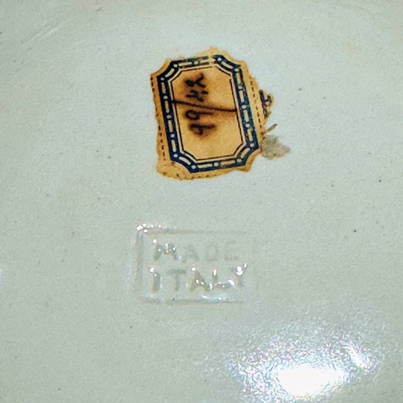 Vintage Cabbage Lettuce Leaf Ceramic Salad Plate Made in Italy White Green Gold - Picture 6 of 8